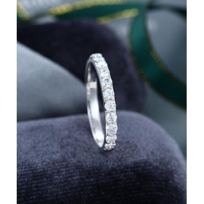 Round Cut 14k White Gold Stacking Matching Delicate Moissanite Wedding Band - JBR Jeweler