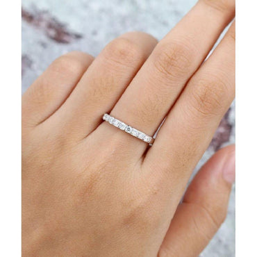 Round Cut 14k White Gold Stacking Matching Delicate Moissanite Wedding Band - JBR Jeweler