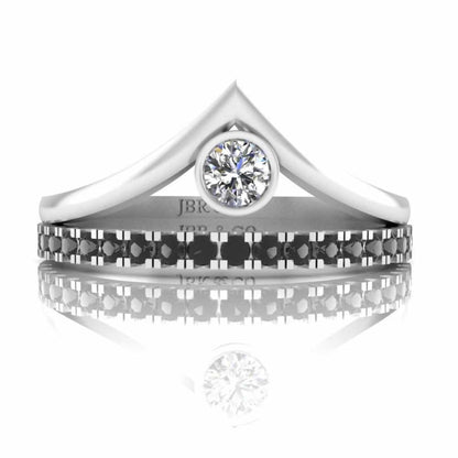 Round Cut Bezel Set V Shape Sterling Silver Ring - JBR Jeweler