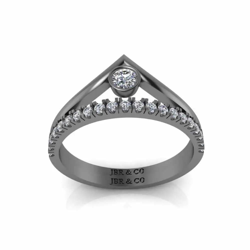 Round Cut Bezel Set V Shape Sterling Silver Ring - JBR Jeweler