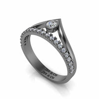 Round Cut Bezel Set V Shape Sterling Silver Ring - JBR Jeweler