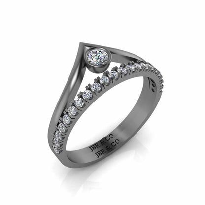 Round Cut Bezel Set V Shape Sterling Silver Ring - JBR Jeweler