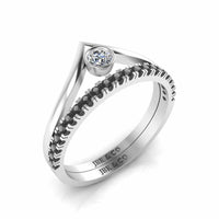 Round Cut Bezel Set V Shape Sterling Silver Ring - JBR Jeweler