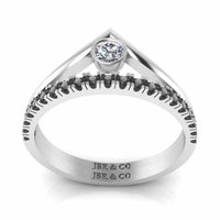 Round Cut Bezel Set V Shape Sterling Silver Ring - JBR Jeweler