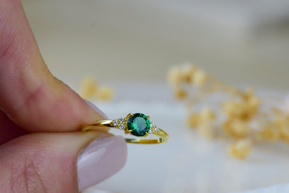 Round Cut Emerald Engagement 14K Gold Dainty Wedding Anniversary Ring Mothers Day Gift - JBR Jeweler