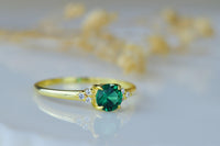 Round Cut Emerald Engagement 14K Gold Dainty Wedding Anniversary Ring Mothers Day Gift - JBR Jeweler