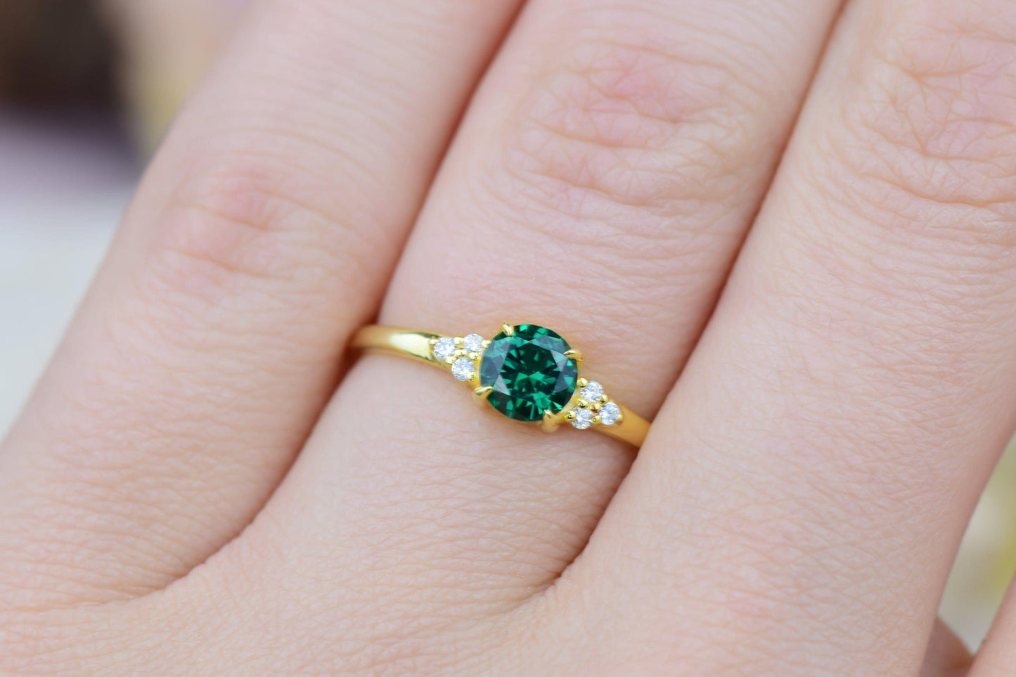 Round Cut Emerald Engagement 14K Gold Dainty Wedding Anniversary Ring Mothers Day Gift - JBR Jeweler