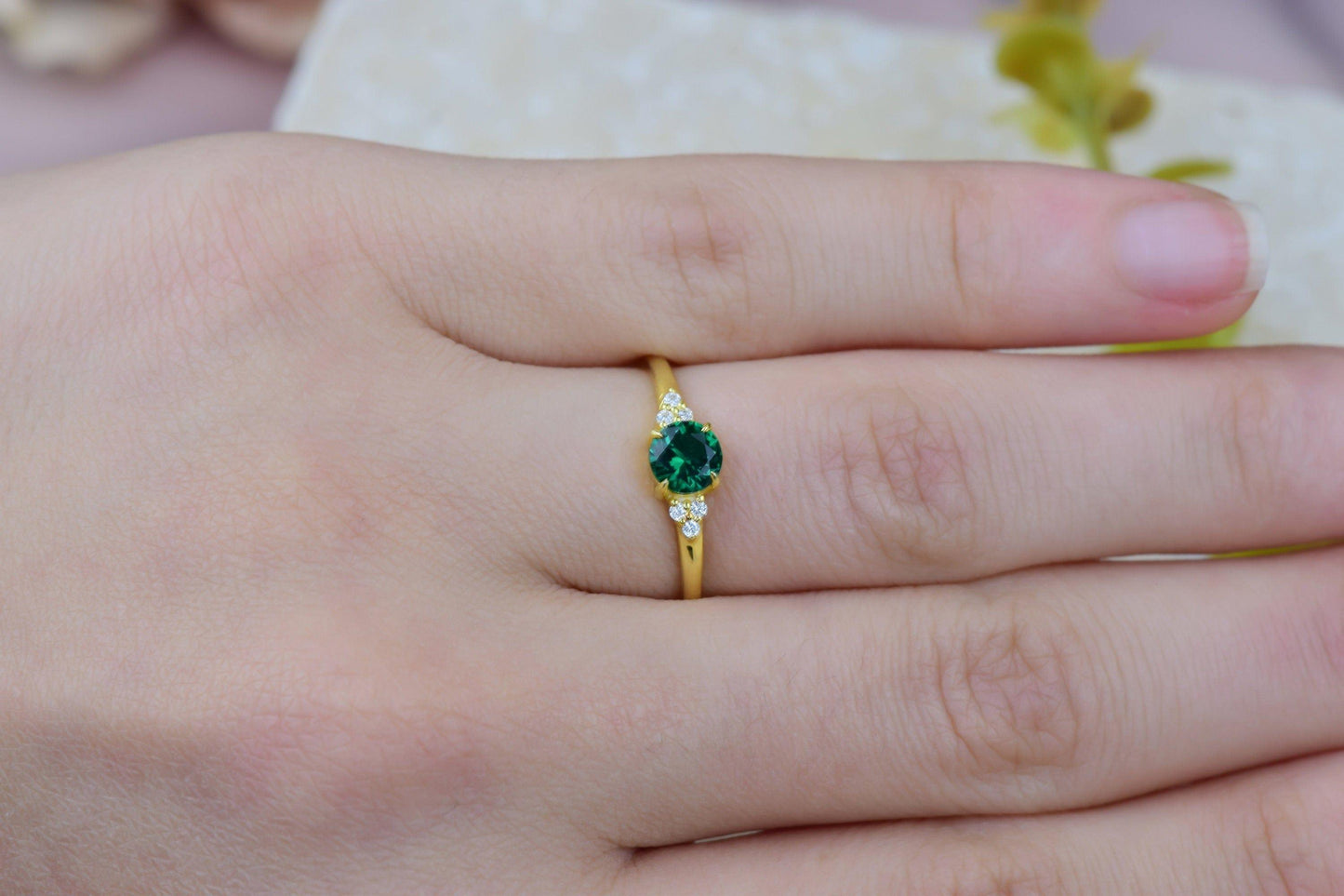 Round Cut Emerald Engagement 14K Gold Dainty Wedding Anniversary Ring Mothers Day Gift - JBR Jeweler