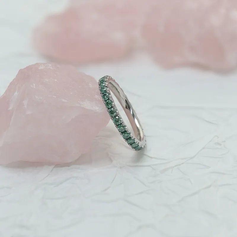 Round Cut Green Lab Grown-CVD Diamond Full Stacking Wedding Band - JBR Jeweler