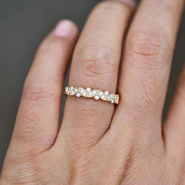 Round Cut Lab Grown-CVD Diamond Floral Vintage Wedding Band Ring - JBR Jeweler