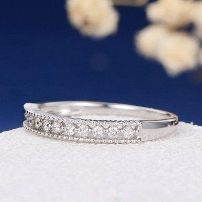 JBR Jeweler Lab Grown Wedding Ring Round Cut Lab Grown-CVD Diamond Milgrain Bead Wedding Band