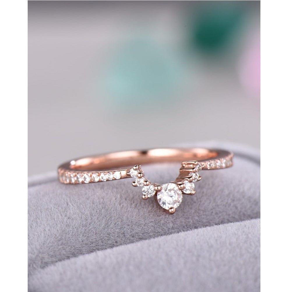 Round Cut Moissanite Curved Rose Gold Stacking Wedding Matching Bridal Band For Her - JBR Jeweler