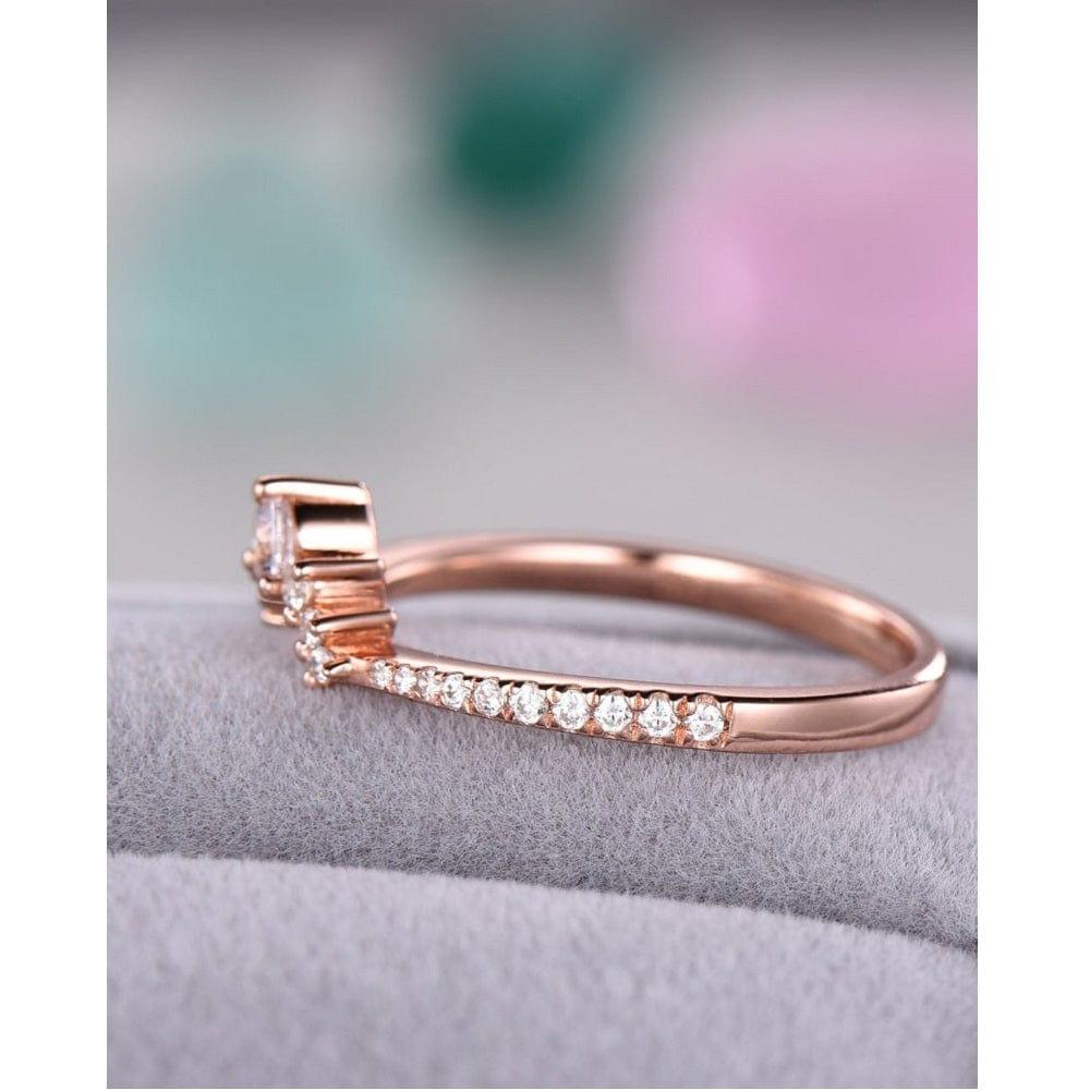 Round Cut Moissanite Curved Rose Gold Stacking Wedding Matching Bridal Band For Her - JBR Jeweler