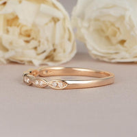 Round Cut Rose Gold Half Eternity Dainty Twist Stacking Minimalist Moissanite Wedding Band - JBR Jeweler