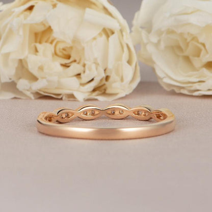 Round Cut Rose Gold Half Eternity Dainty Twist Stacking Minimalist Moissanite Wedding Band - JBR Jeweler