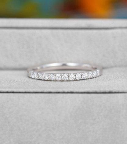 JBR Jeweler Moissanite Wedding Ring Round Cut White gold Wedding Half Eternity Bridal Moissanite Promise Band