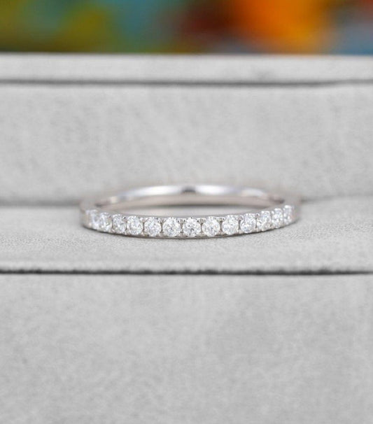 JBR Jeweler Moissanite Wedding Ring Round Cut White gold Wedding Half Eternity Bridal Moissanite Promise Band