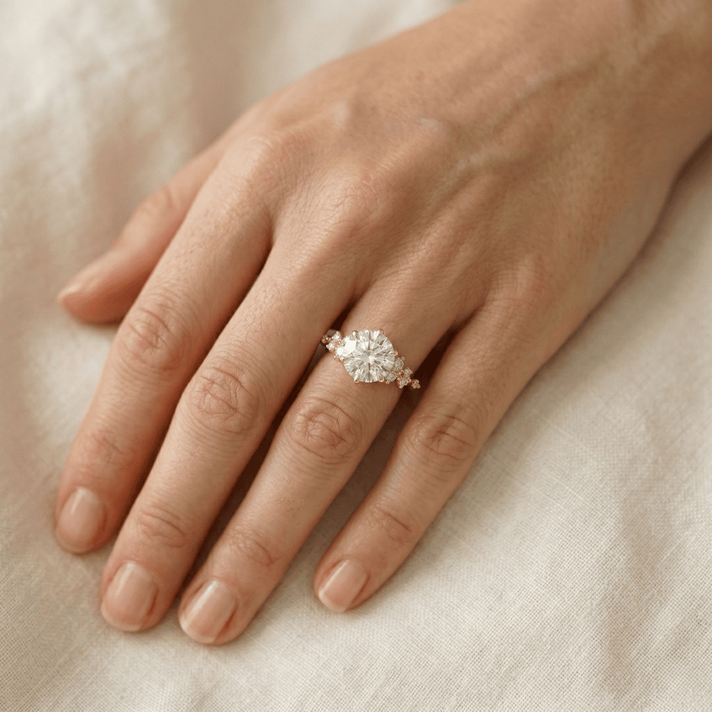 Round cut moissanite ring for romantic proposal