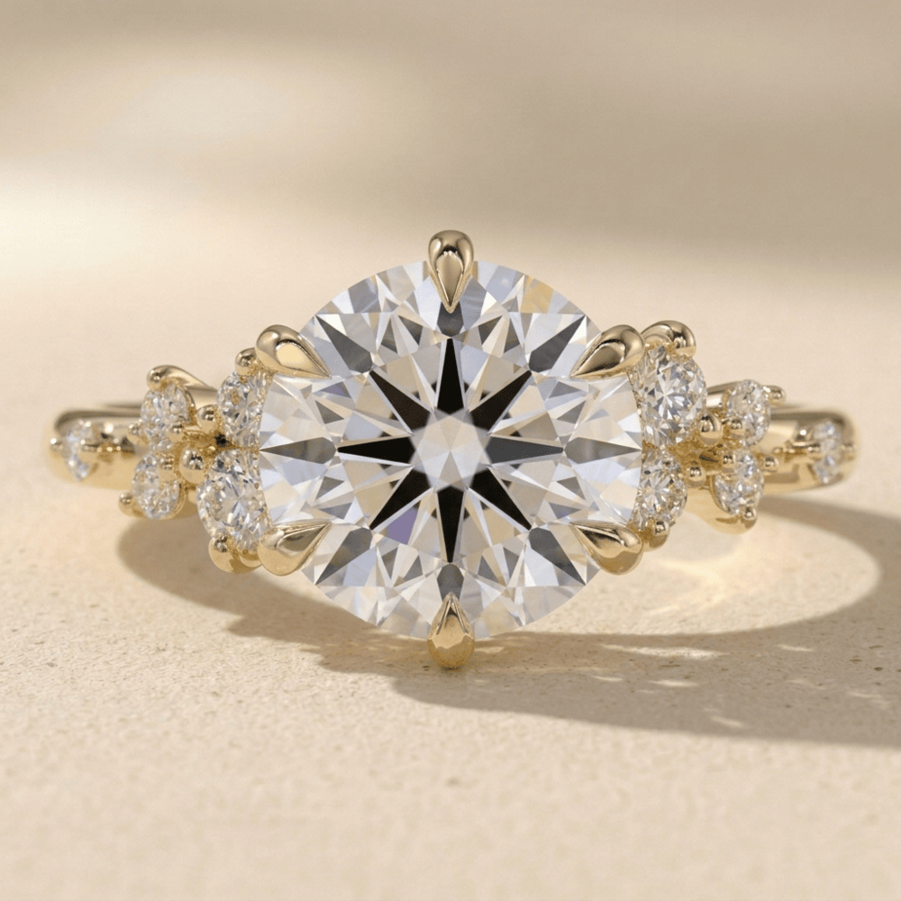 Round cut moissanite cluster engagement ring
