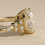 Round moissanite engagement ring close up