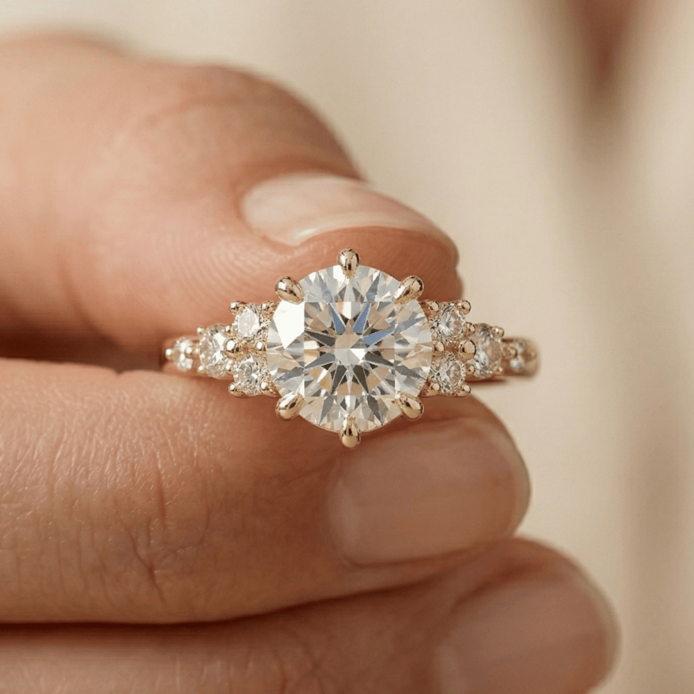 Sparkling round moissanite cluster ring for her