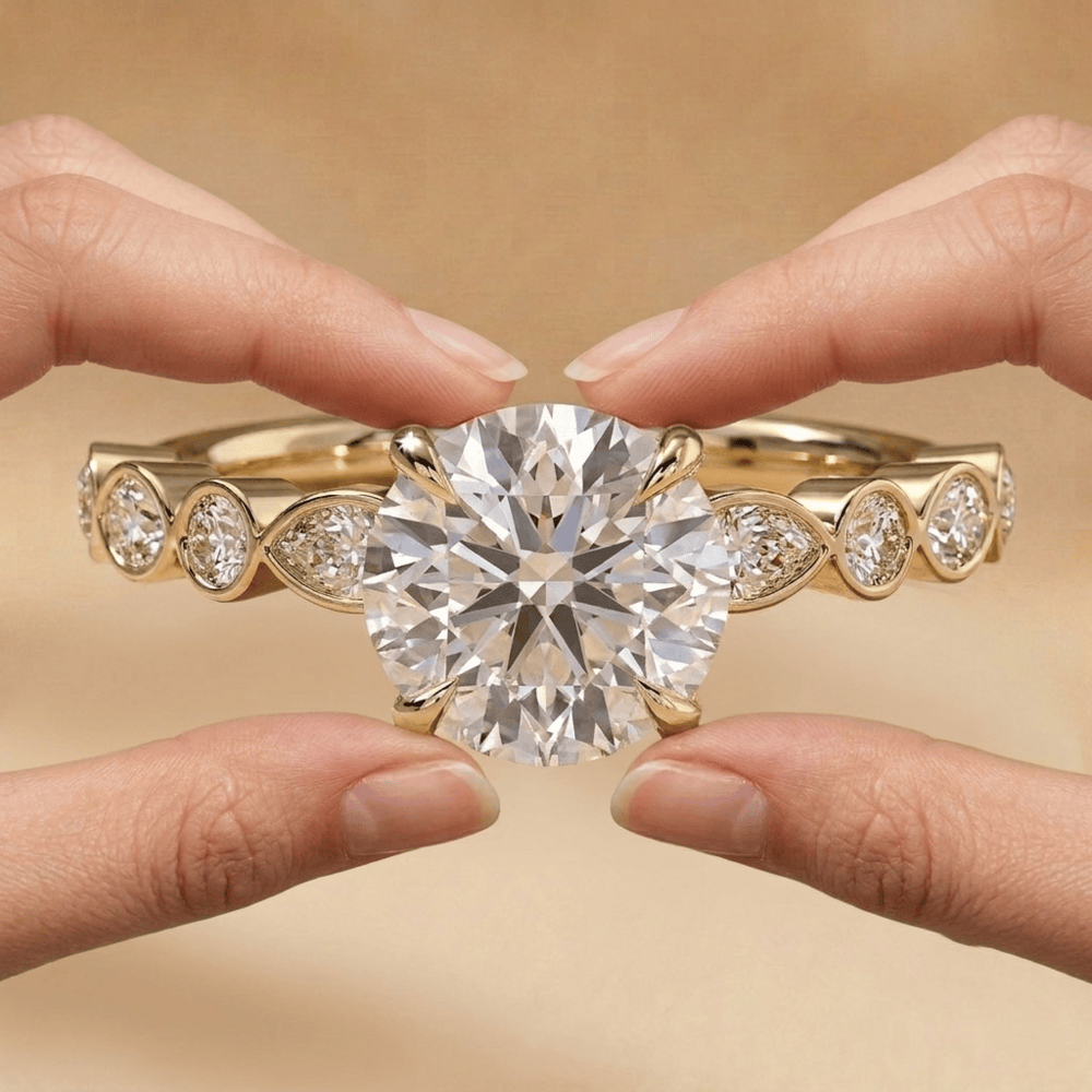 Round cut moissanite solitaire engagement ring in solid gold