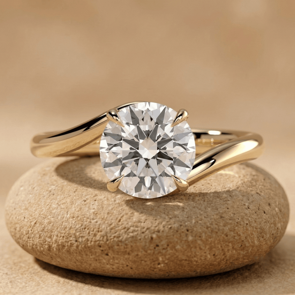 Round moissanite solitaire wedding ring in 14K gold