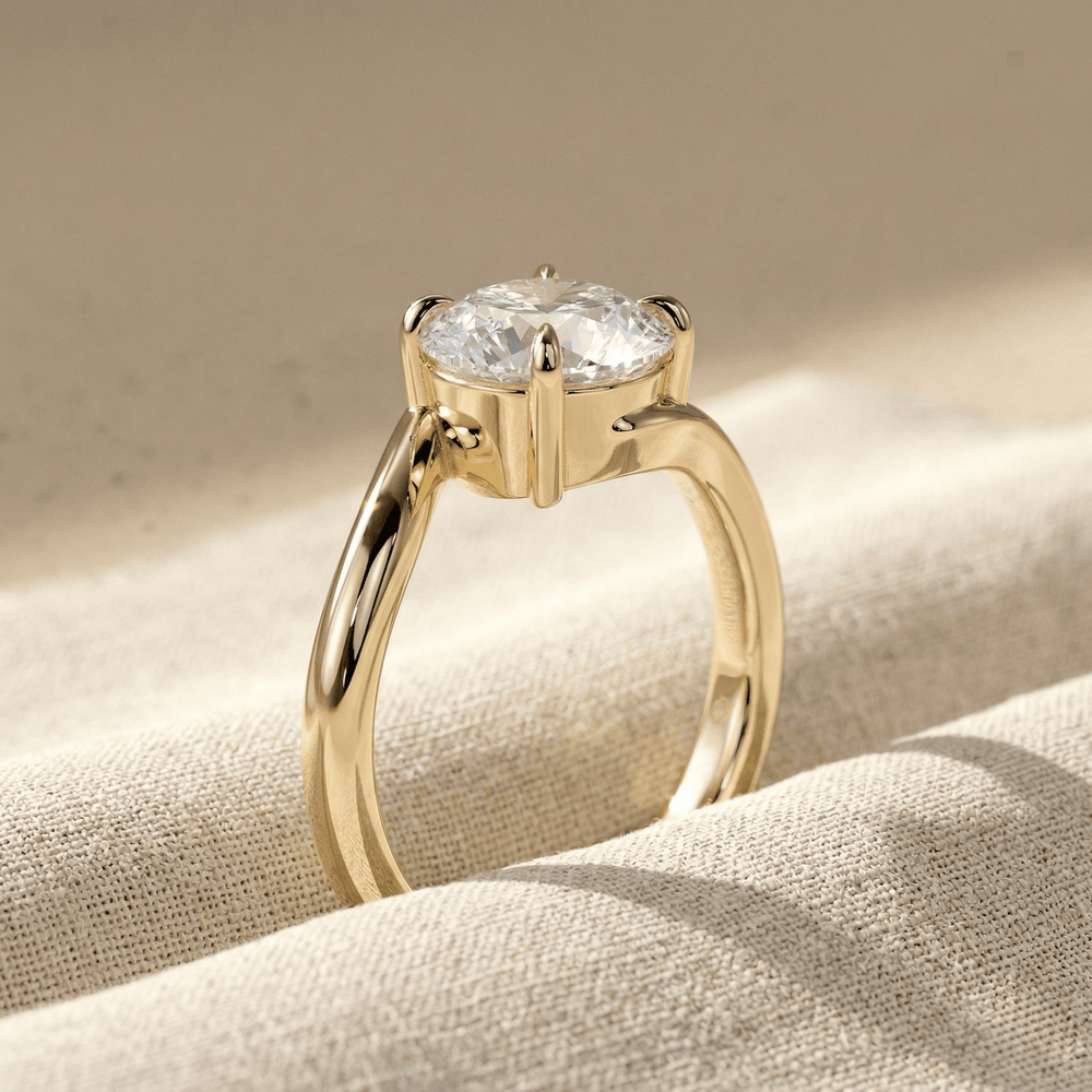 Round solitaire moissanite ring with bypass band