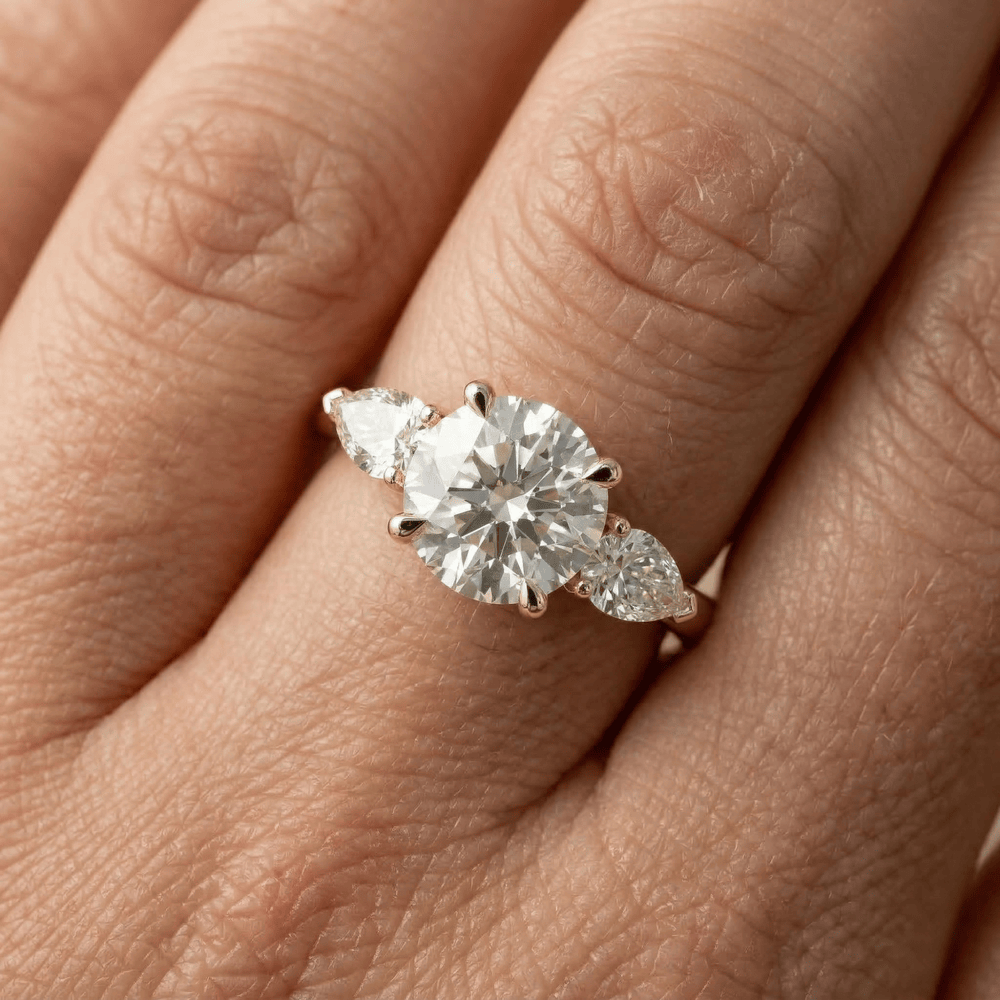 Solid gold three stone moissanite bridal jewelry