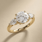 Round Moissanite Three Stone Engagement Ring in 14K Gold - view 6
