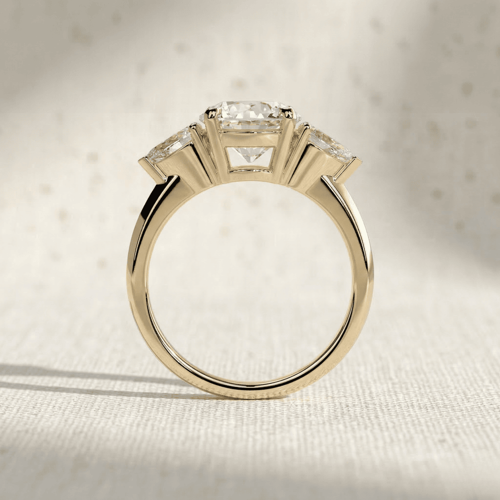 Round moissanite gold engagement ring side view