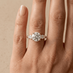 Moissanite engagement ring with three round stones