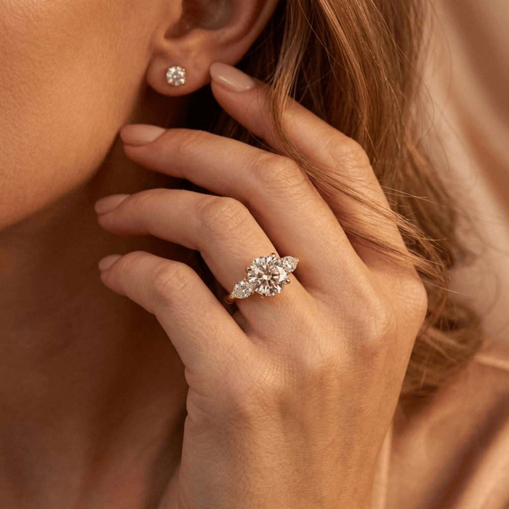 Luxury three stone moissanite wedding ring for women