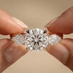 14K gold round moissanite three stone engagement ring