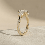Round Moissanite Three Stone Twisted Pave Wedding Ring - view 7