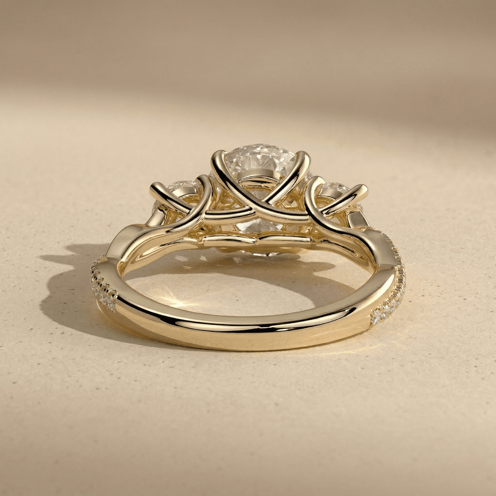 Round moissanite bridal ring with twisted band