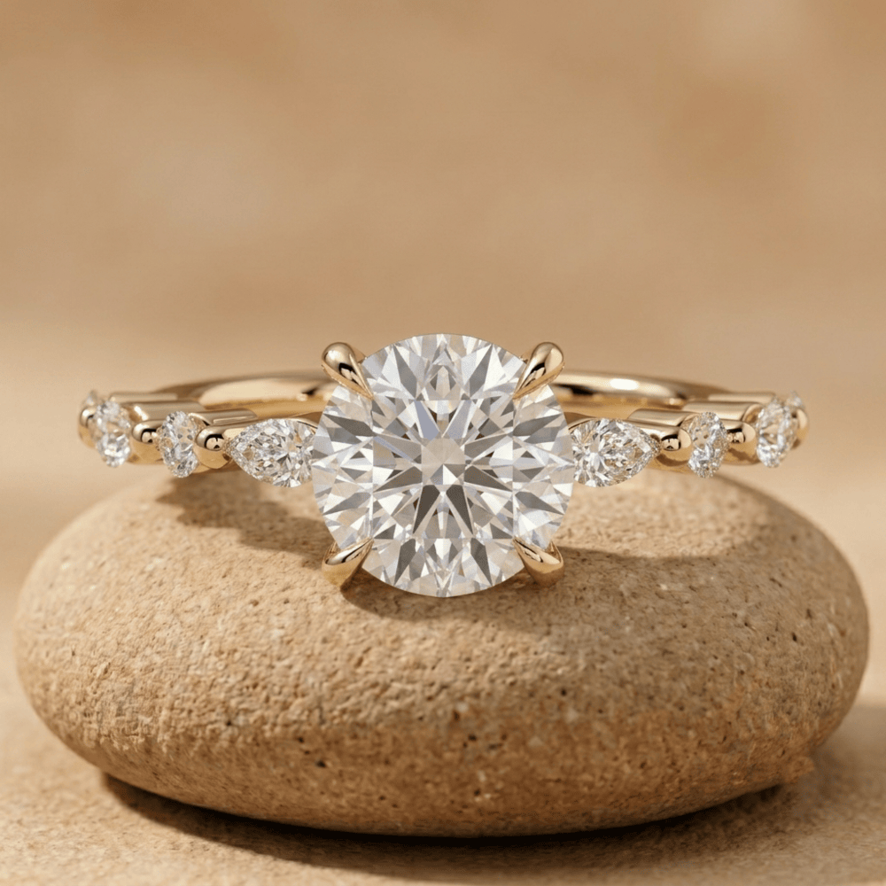 Round cut moissanite vintage wedding ring in 10K yellow gold
