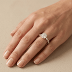 Yellow gold engagement ring with round moissanite center