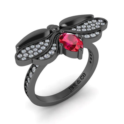 JBR Jeweler Silver Ring Ruby Butterfly Style Sterling Silver Ring