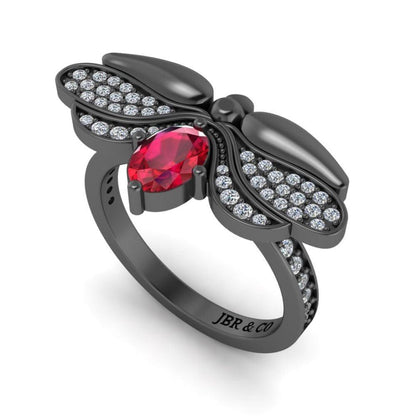 JBR Jeweler Silver Ring Ruby Butterfly Style Sterling Silver Ring