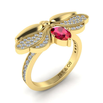 JBR Jeweler Silver Ring Ruby Butterfly Style Sterling Silver Ring