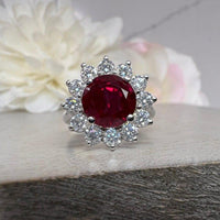 Ruby Round Halo Engagement White Gold Moissanite Ring For Gift - JBR Jeweler