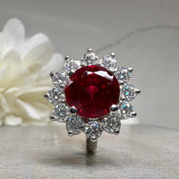 Ruby Round Halo Engagement White Gold Moissanite Ring For Gift - JBR Jeweler