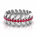 She & I Leaf And Flower Design Women's Band Ruby Accent In Sterling Silver - JBR Jeweler