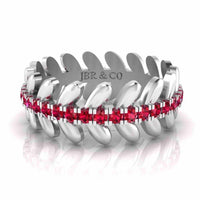 She & I Leaf And Flower Design Women's Band Ruby Accent In Sterling Silver - JBR Jeweler