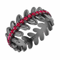 She & I Leaf And Flower Design Women's Band Ruby Accent In Sterling Silver - JBR Jeweler