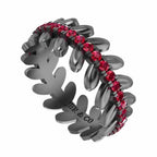 She & I Leaf And Flower Design Women's Band Ruby Accent In Sterling Silver - JBR Jeweler
