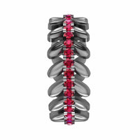 She & I Leaf And Flower Design Women's Band Ruby Accent In Sterling Silver - JBR Jeweler