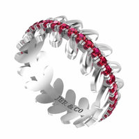 She & I Leaf And Flower Design Women's Band Ruby Accent In Sterling Silver - JBR Jeweler