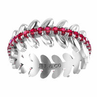 She & I Leaf And Flower Design Women's Band Ruby Accent In Sterling Silver - JBR Jeweler